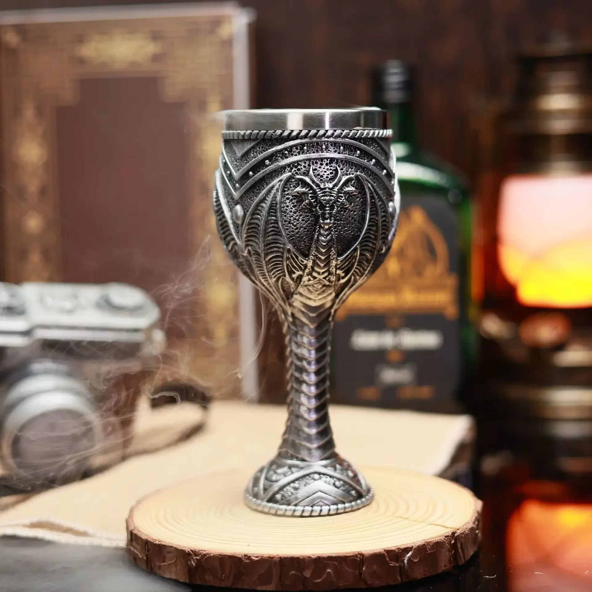 Verre à vin en acier inoxydable en résine gaufrée 3D, gobelet dragon rétro, verre à cocktail, verres
