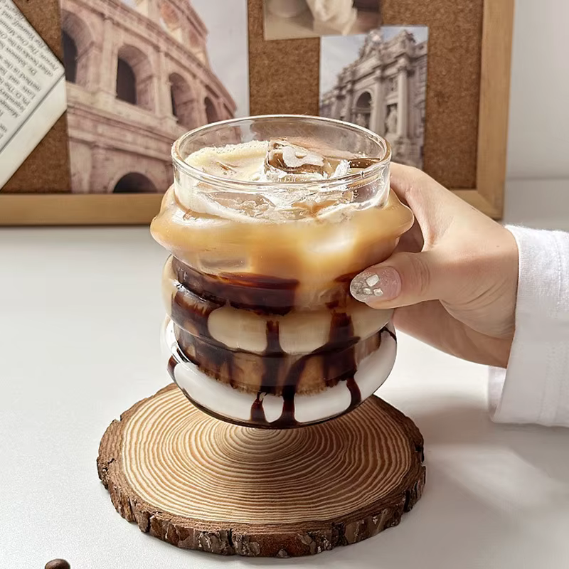 Tasse en verre circulaire irrégulière, 1 pièce, pour bureau, crème glacée, boissons froides, café, t