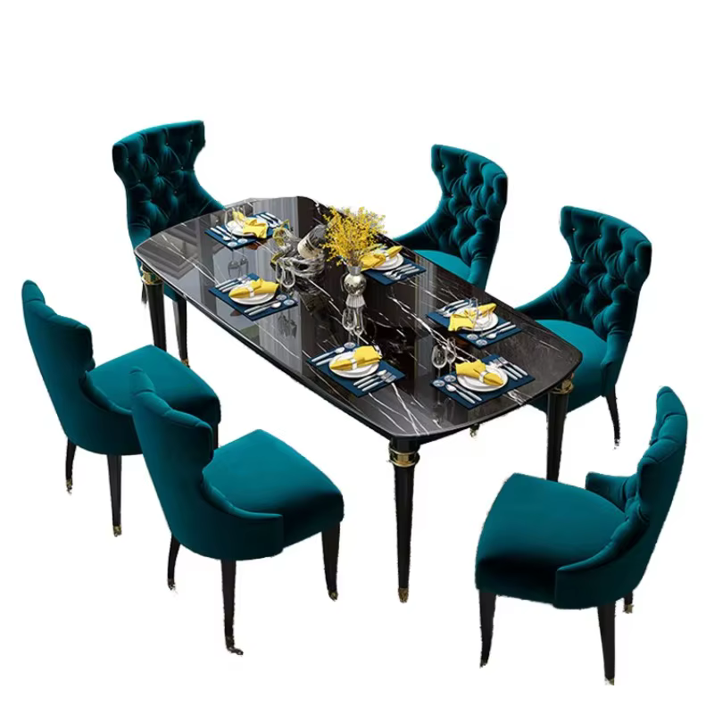 Ensemble de Table à manger de luxe italienne, grande Table en métal au Design moderne avec 6 chaises