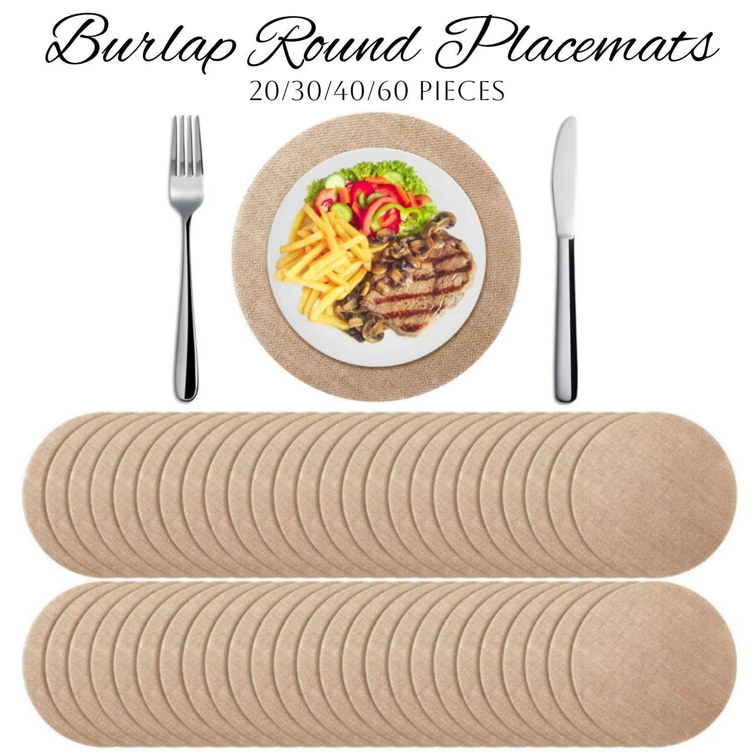 Napperons ronds en toile de jute, 20 à 60 pièces, tapis de Table en Jute résistant à la chaleur, déc