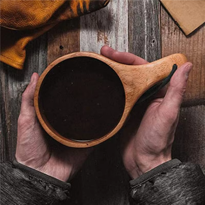 ABUN-4PC Style nordique tasses en bois faites à la main finlandais traditionnel extérieur 200Ml tass