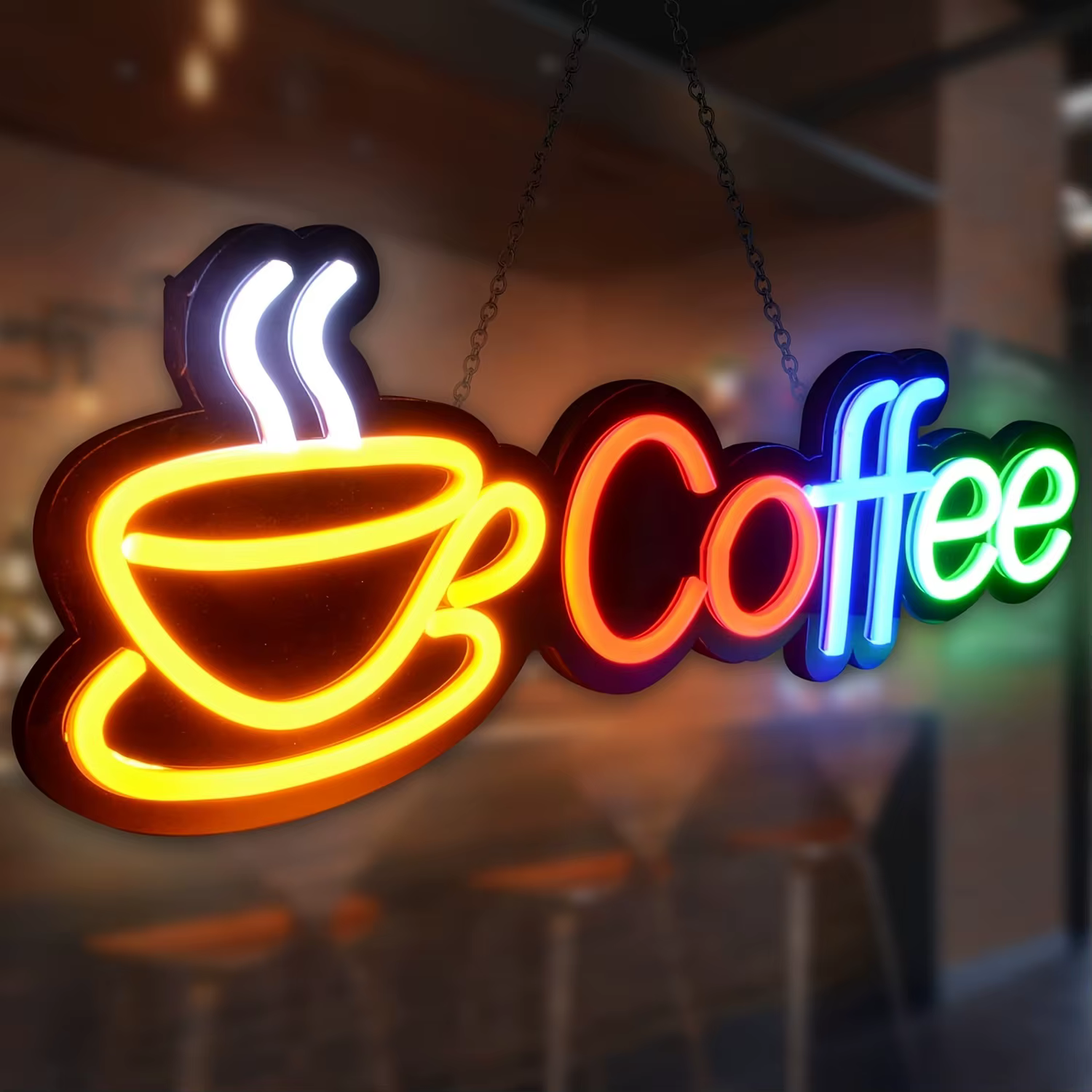 Enseigne au néon de café, pour la décoration murale, décoration de lumière au néon, panneau ouvert d