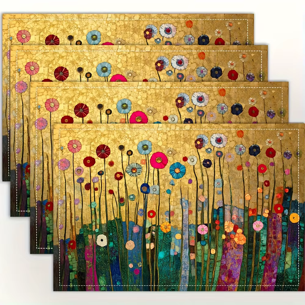 4 sets de table floraux Gustav Klimt avec un design doré, idéaux pour les tables à manger et les cui