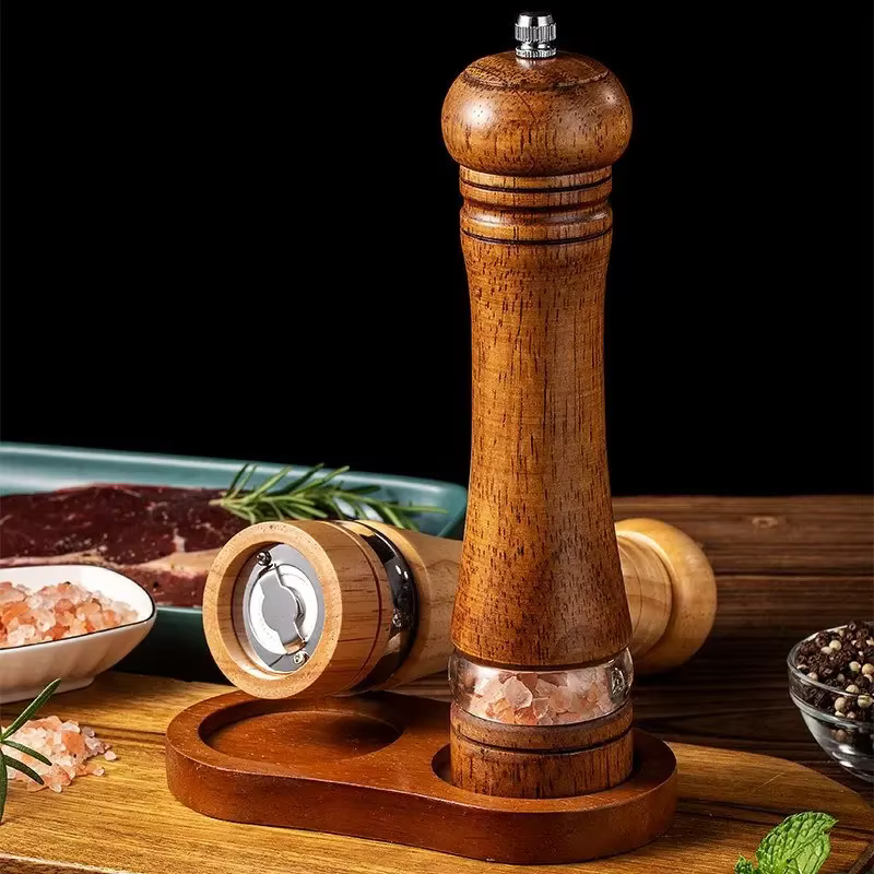 Moulin à poivre manuel en bois de 8 pouces, moulin à sel et poivre robuste avec meules en céramique,