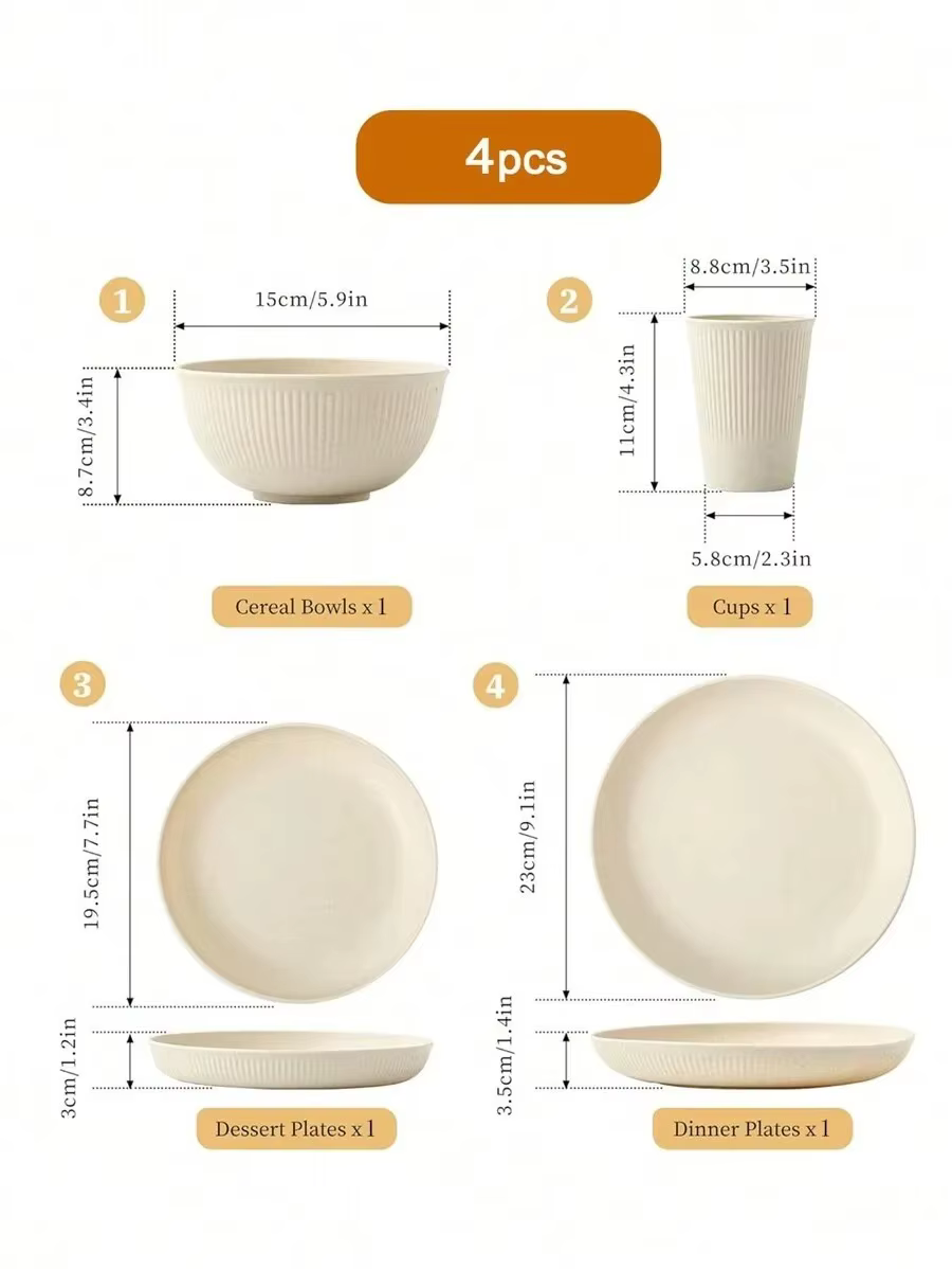 Ensemble de vaisselle en plastique, assiettes et bols réutilisables, adapté au camping-car, Camping,