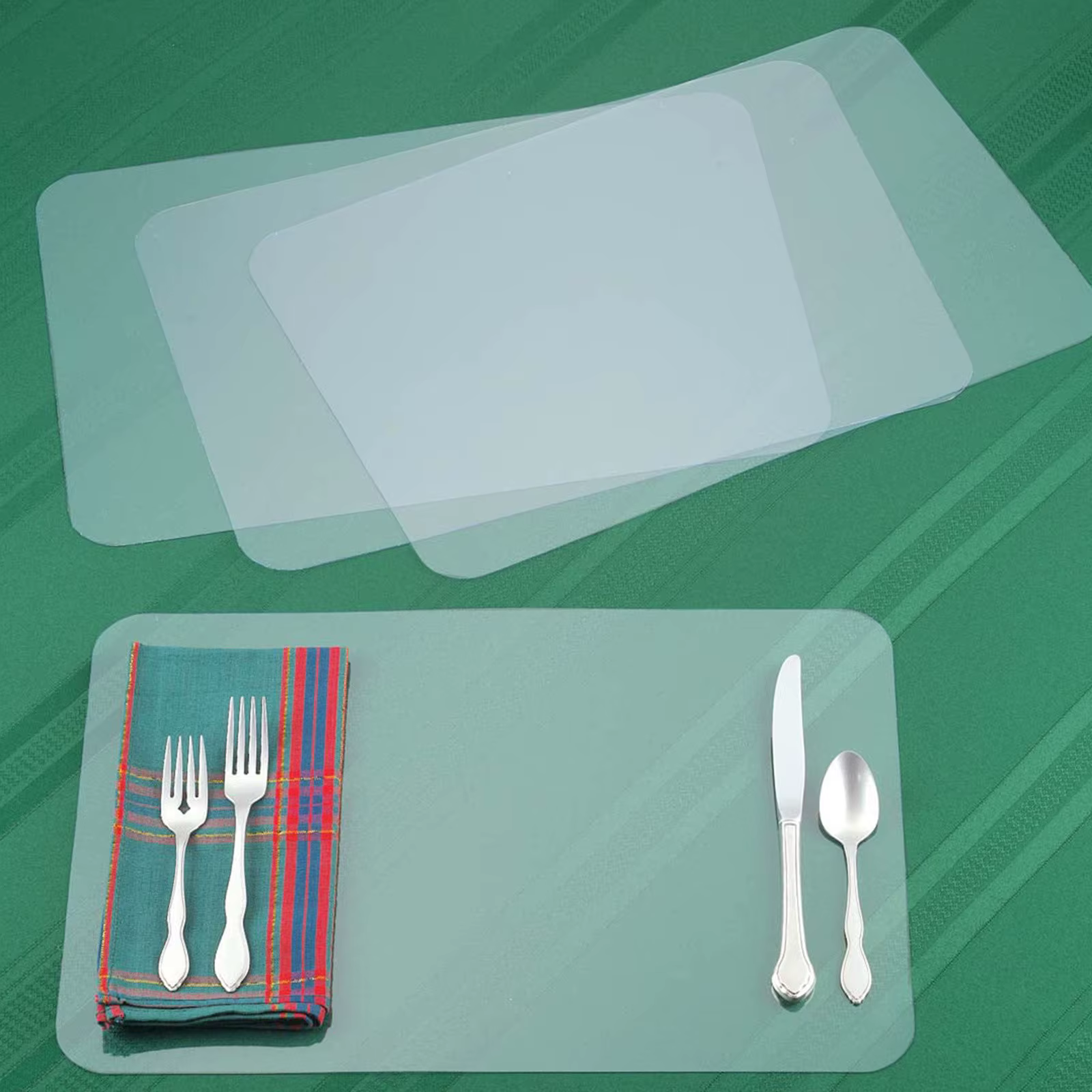 Napperons en plastique transparent, 4 pièces, tapis de Table, de salle à manger, carré, protecteur d