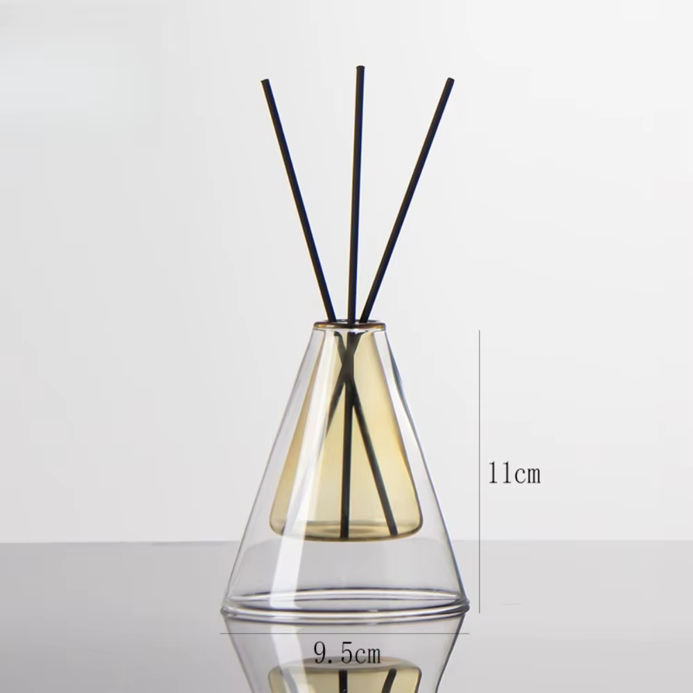 Bouteille en verre d'aromathérapie triangulaire Double couche, pour pièce maîtresse de mariage, boug