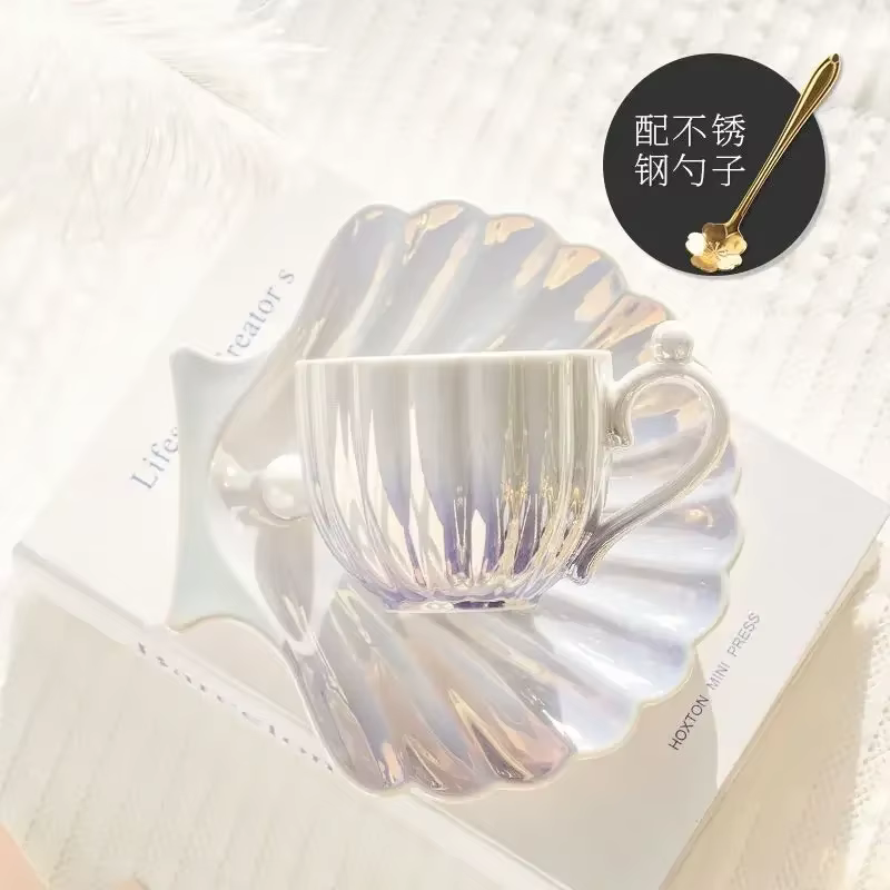 Tasse à Café Créative en Coquille de Perle, Dégradé Européen, Assiette S/05, Tasse en Céramique, Cad