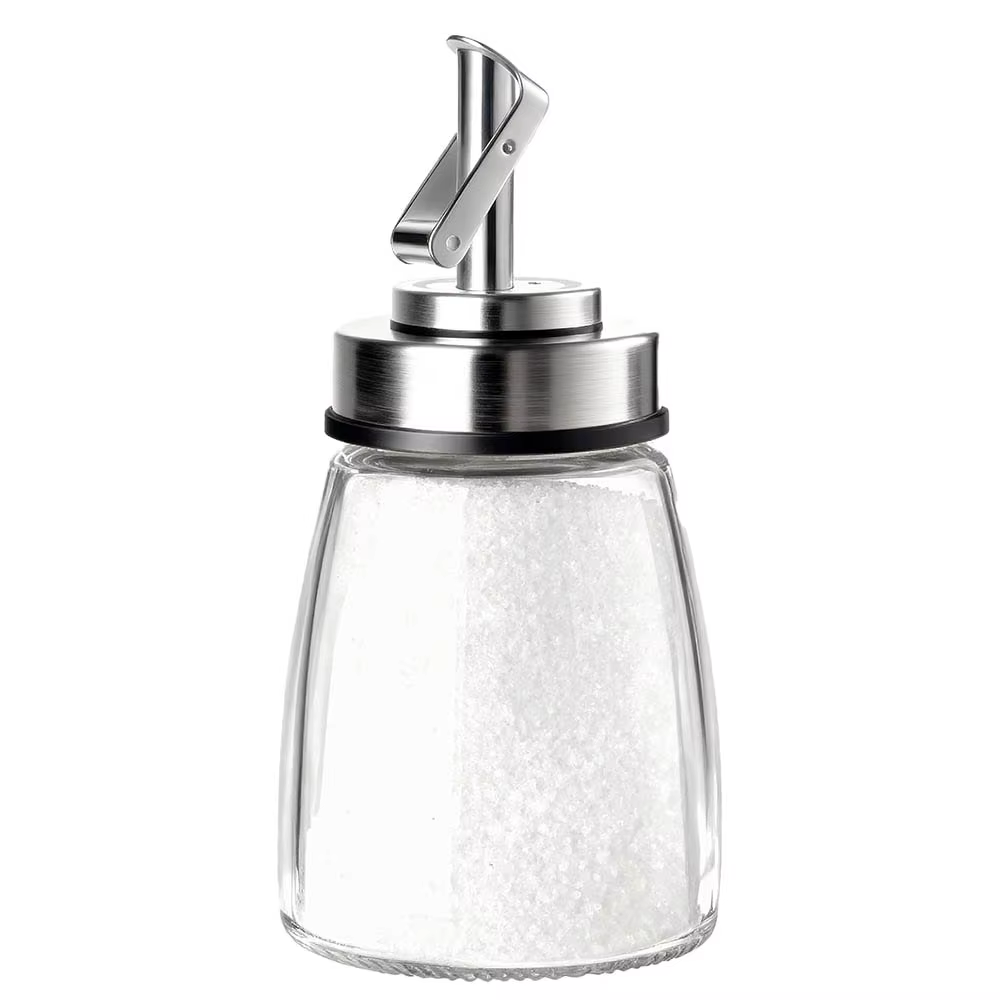 Distributeur de sucre en verre avec couvercle en acier inoxydable, bec verseur automatique, récipien
