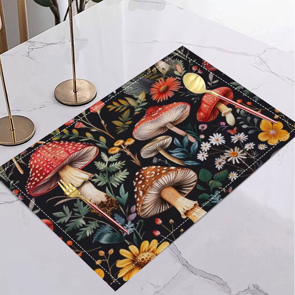 Ensemble de sets de table en forme de champignons, lavables, antidérapants et résistants à la chaleu