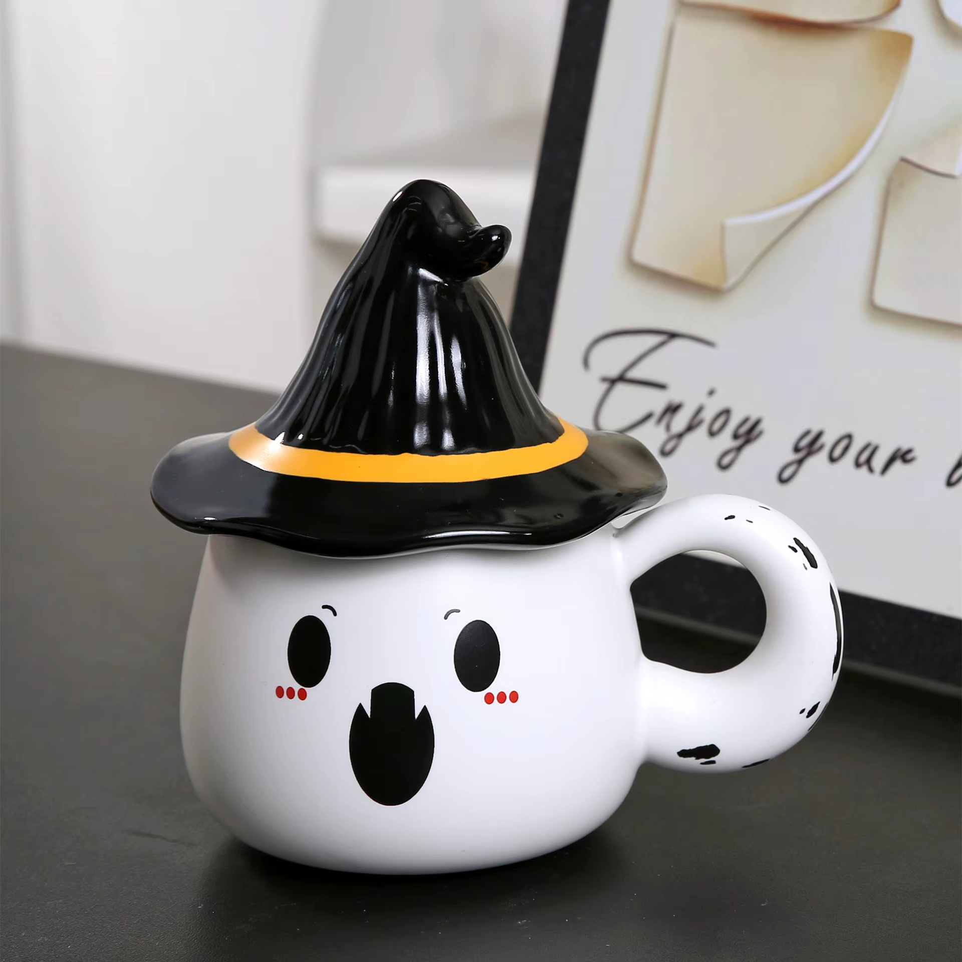 Tasse en céramique pour Halloween, tasse à café créative de sorcière 330ml/11Oz avec couvercle de ch
