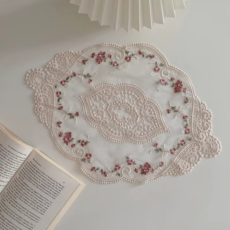 Napperon rond en dentelle nordique, napperon rond, broderie en maille de fleurs rétro, restaurant, f