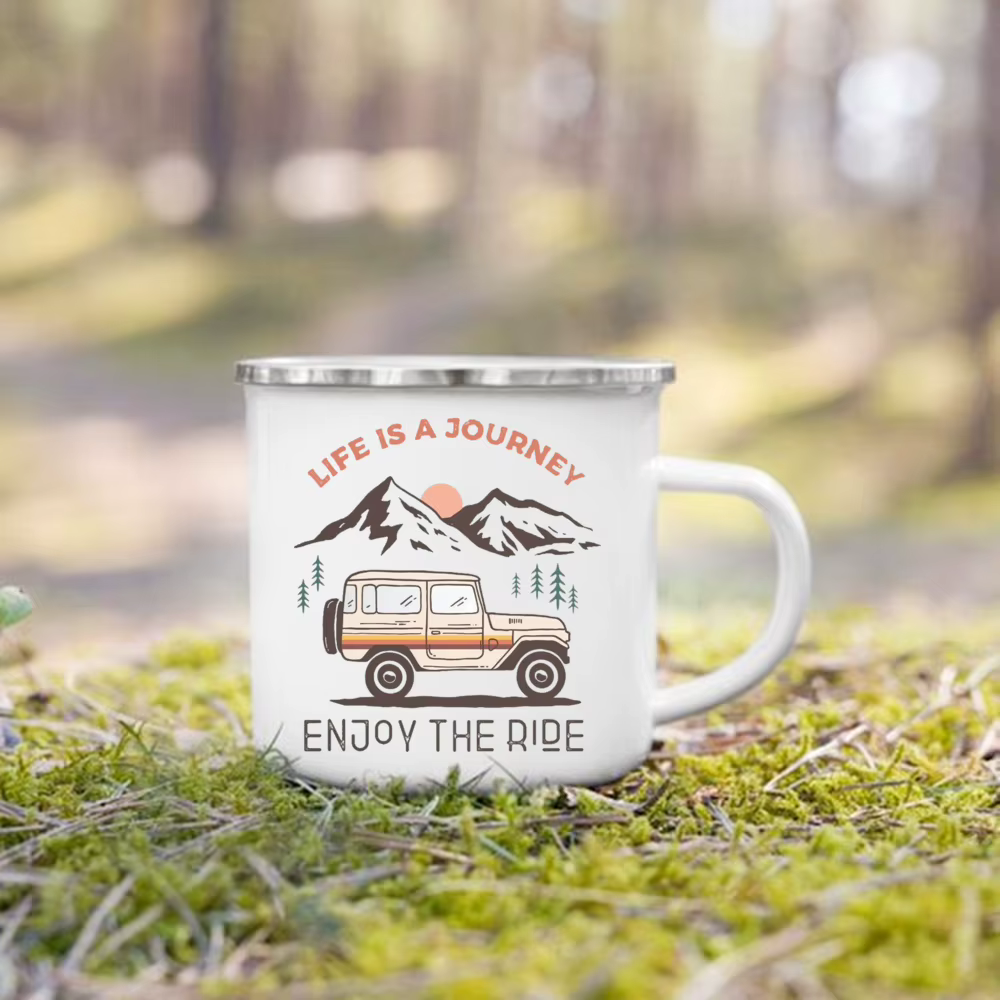 La vie est un voyage profitez du tour impression Camping tasse aventure feu de camp fête bière jus t