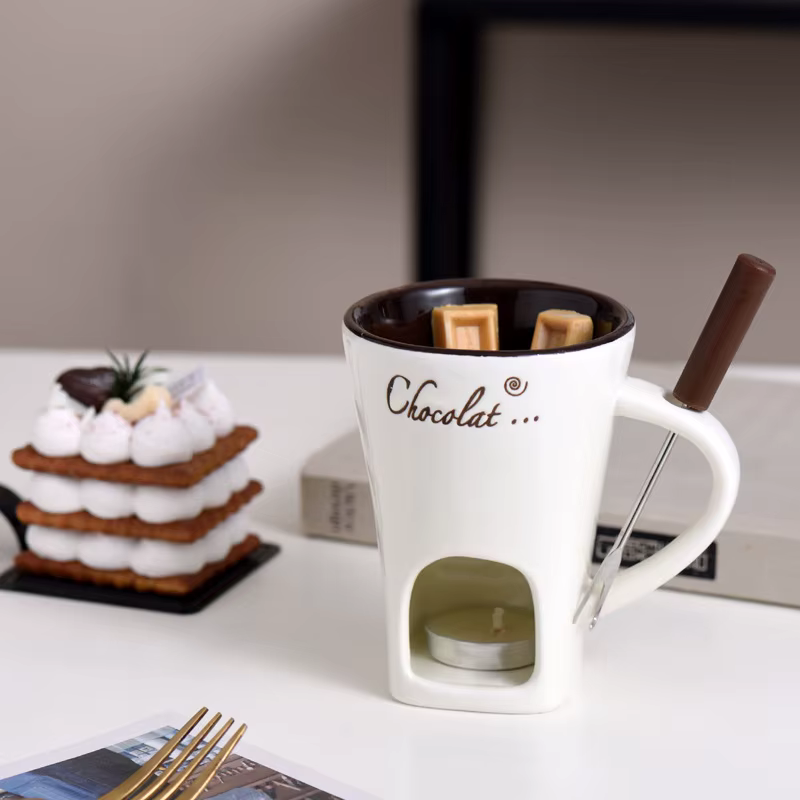 Tasse à café en céramique avec fourchette, tasse à bougie européenne, tasse à fromage fondante, tass