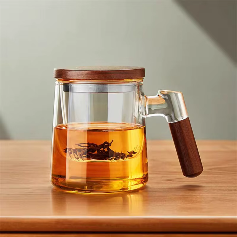 Tasse à thé en verre résistante à la chaleur de 400ml, avec infuseur plus raide et couvercle, pour b