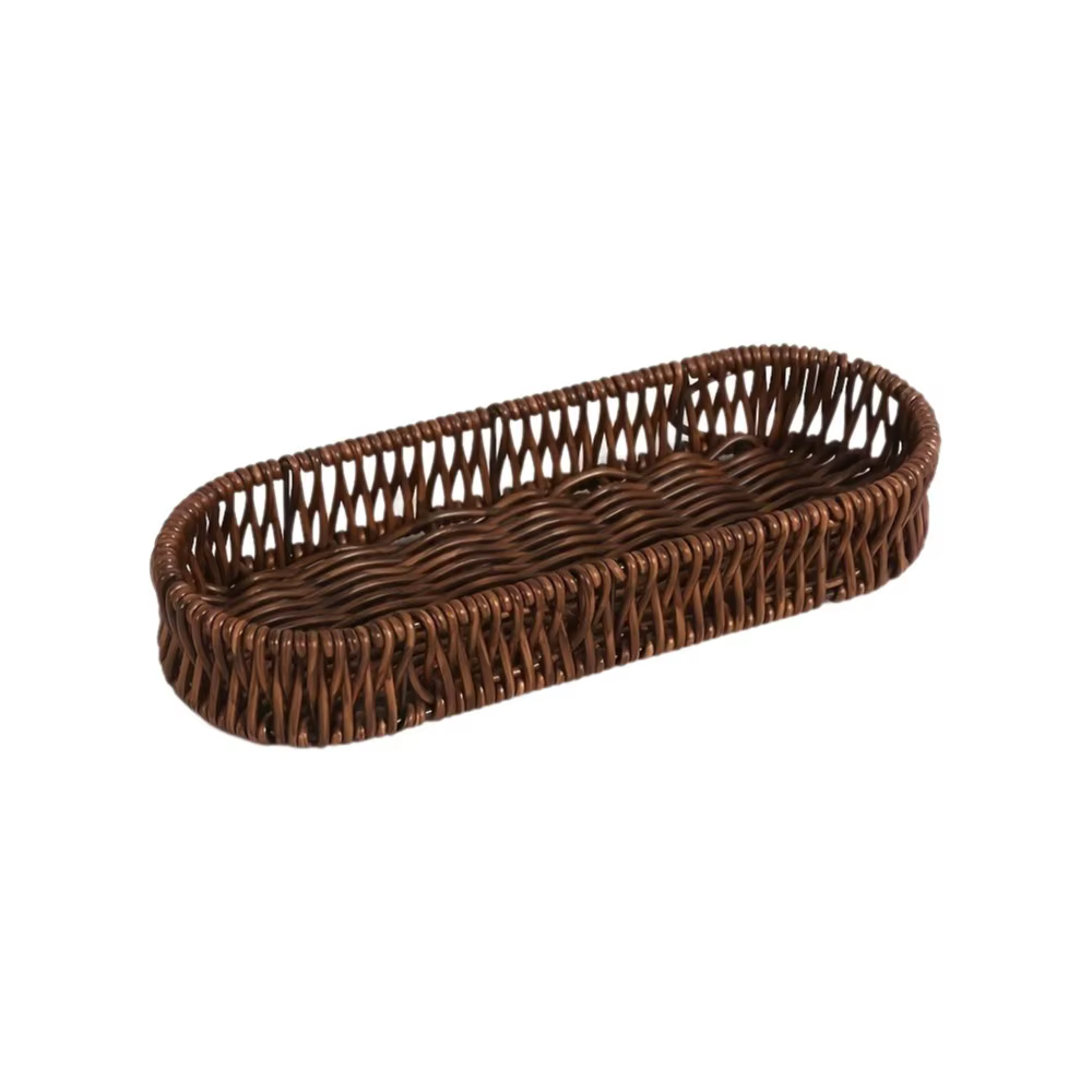 Panier de rangement ovale pour vaisselle, plateau rétro en plastique imitation osier, tube de rangem