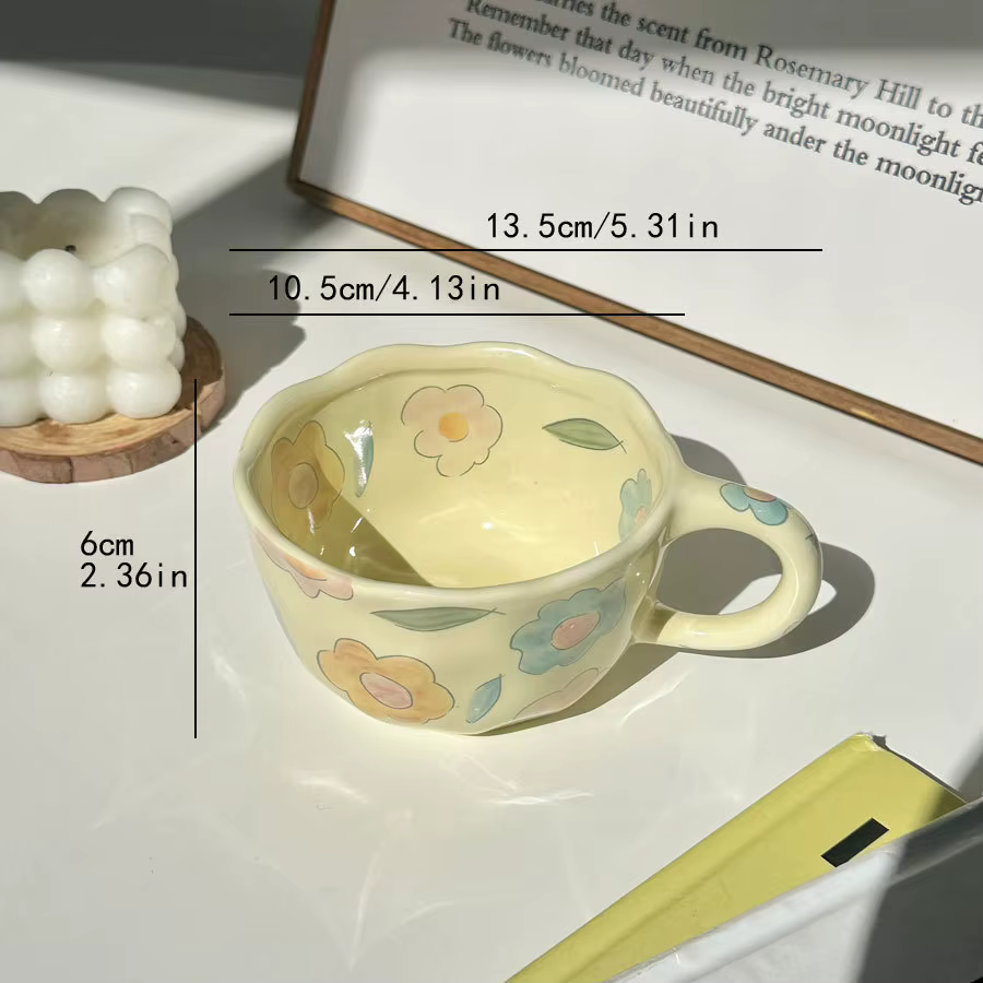 Tasse à café en céramique, tasse à thé au lait à fleurs irrégulières faite à la main, tasse de burea