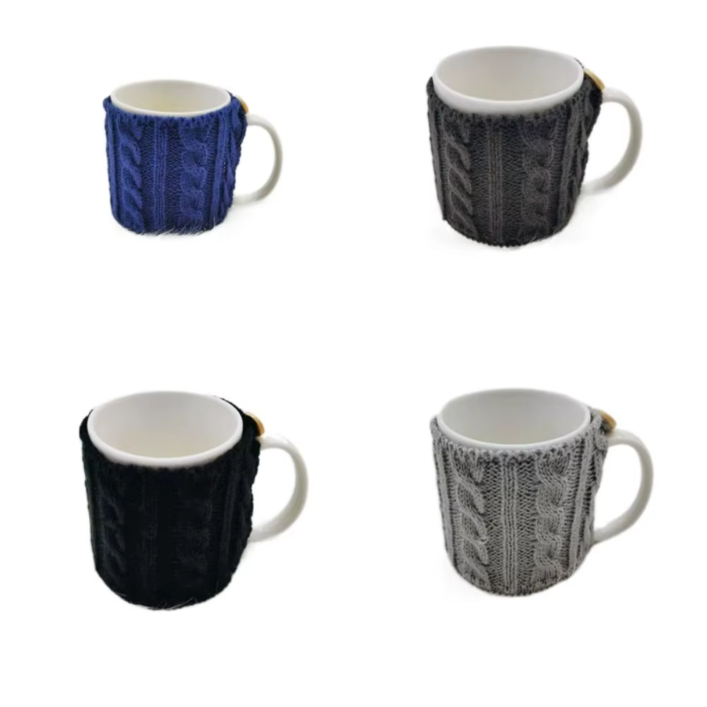 Lot de 4 housses de tasse à café tricotées chaudes, faites à la main, lavables, extensibles, résista