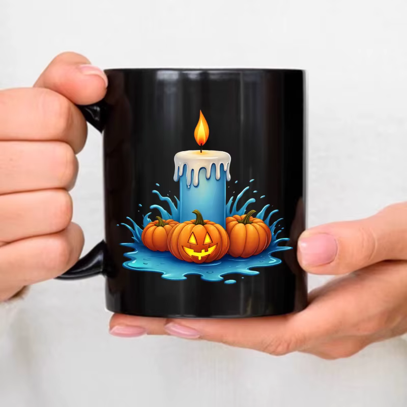 Tasse à café Halloween, design citrouille bougie noire, adaptée aux fêtes d'Halloween