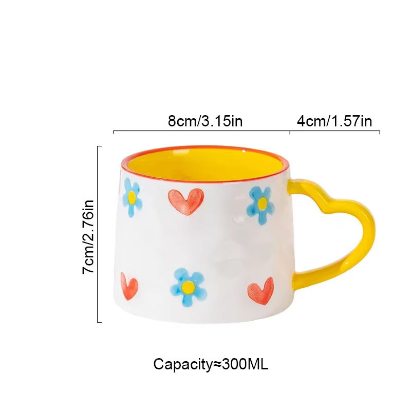 Tasse à café créative peinte à la main, tasse en céramique mignonne, coeur d'amour, lait, démontrent