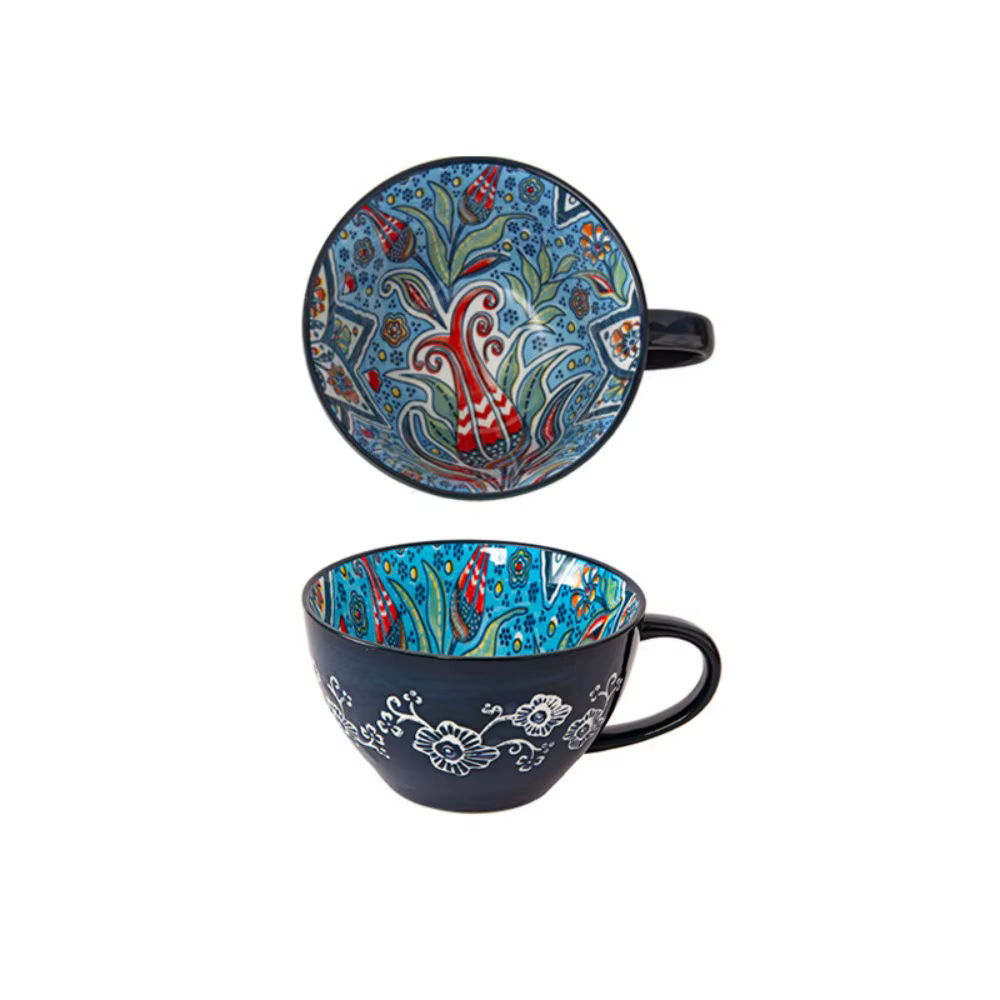 Tasse à eau en céramique bohème, tasse de petit déjeuner, grande capacité, motif floral, tasse à lai