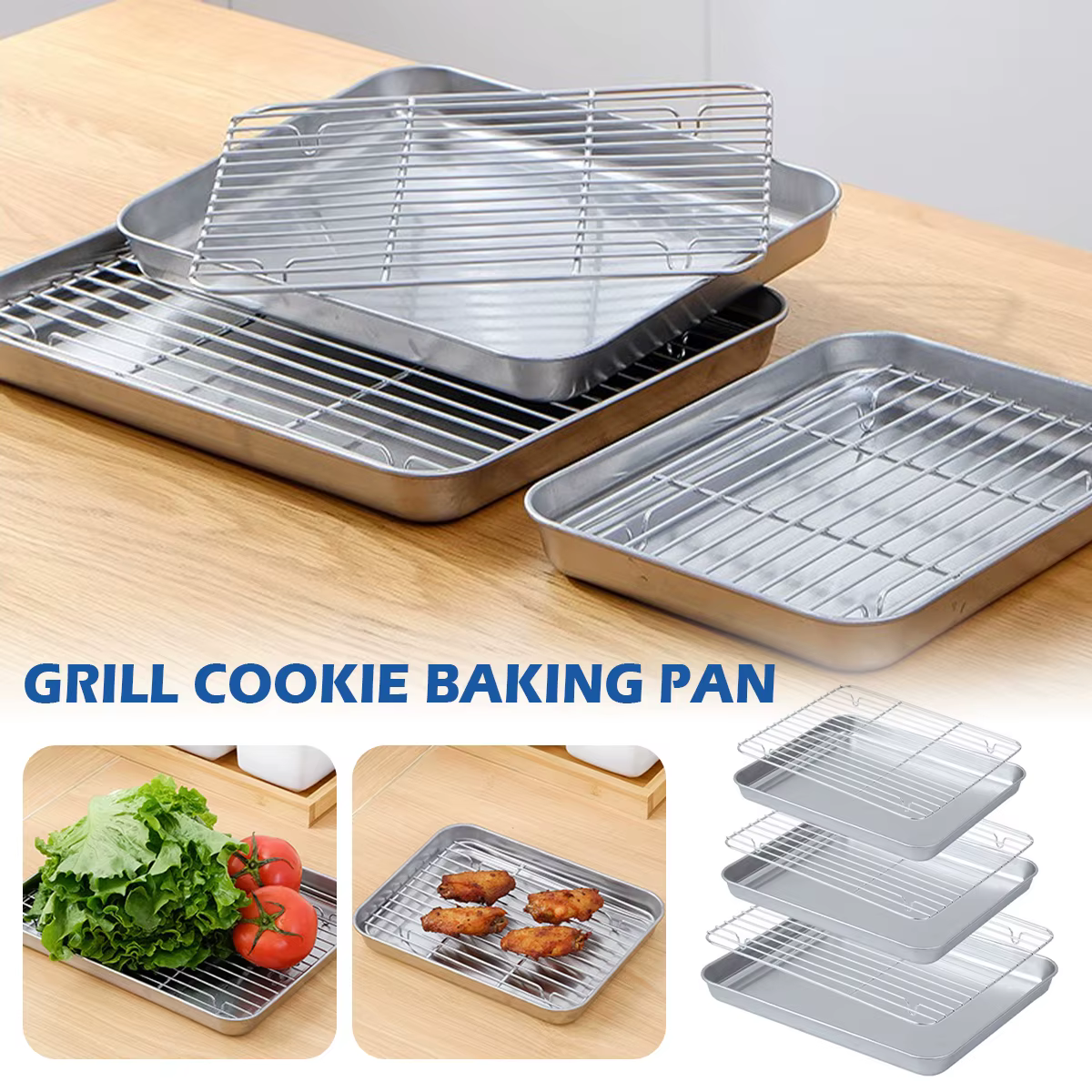 Plateau de cuisson en acier inoxydable avec support métallique, cuisson de gâteaux, barbecue, plaque