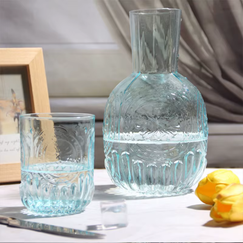 Ensemble bouilloire à eau froide en verre gaufré, refroidisseur d'eau vintage de style européen, bou