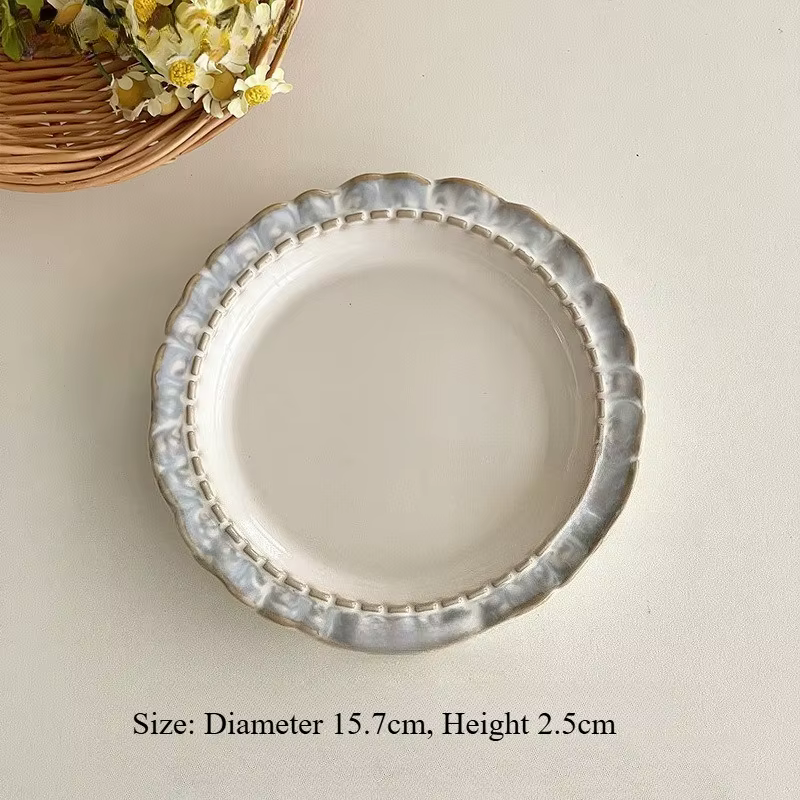 Assiette à manger rétro française, plat haut de gamme et créatif, assiette en dentelle en céramique 
