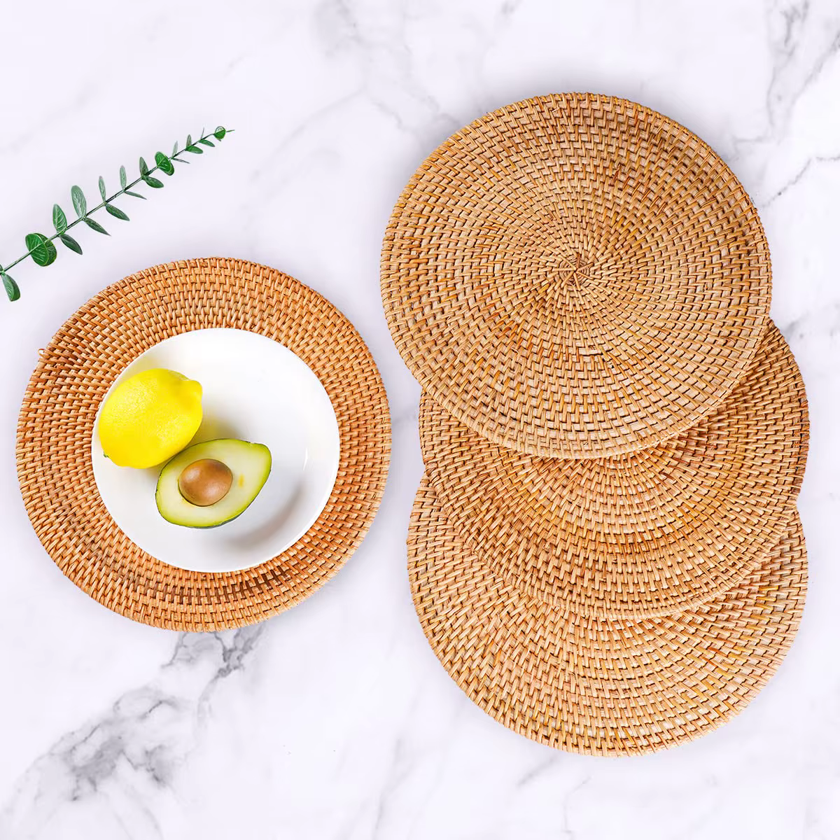 Napperons ronds en rotin, napperons en paille tressée naturelle pour table à manger, tissés à la mai