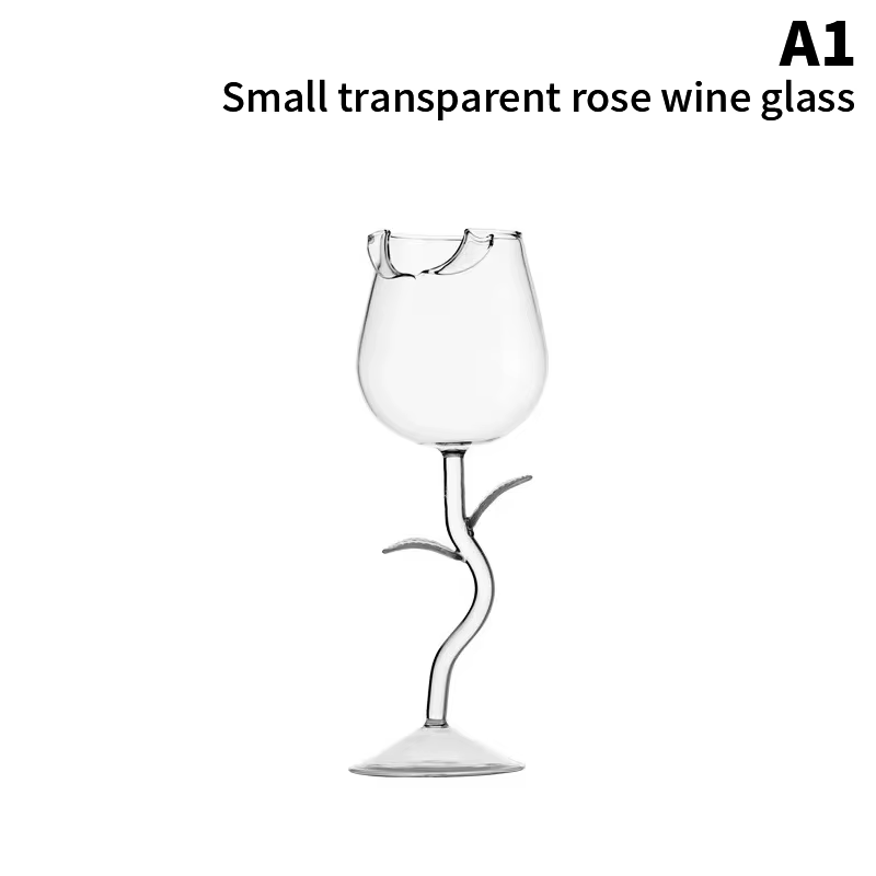 Verres à vin rouge en forme de rose, verre à vin en forme de rose avec feuilles de rose colorées, go
