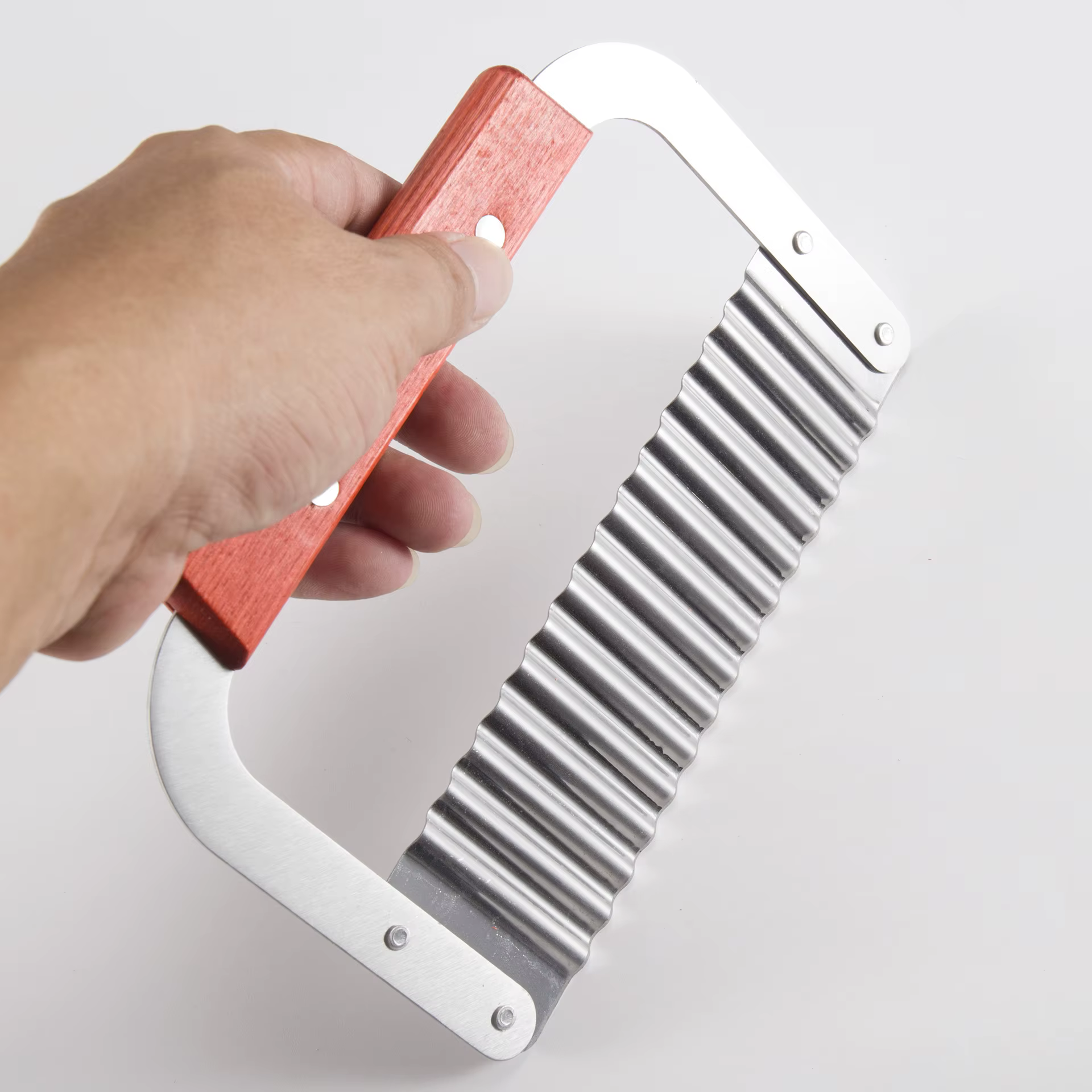 Couteau ondulé avec manche en bois en acier inoxydable, couteau à pommes de terre en dents de loup, 