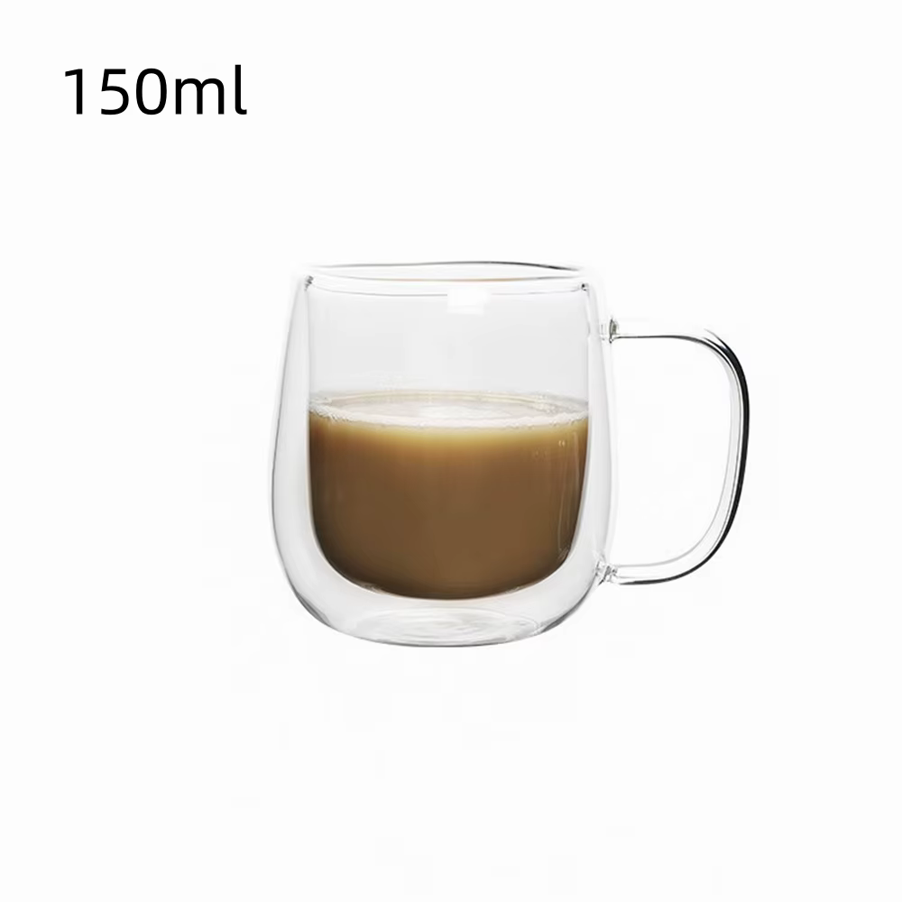 Tasse à café en verre à Double paroi avec poignée, tasses à expresso en verre isolées pour boissons 