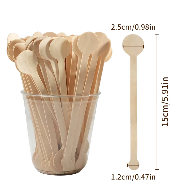 100 bâtonnets à café jetables en bois, agitateurs pour boissons chaudes et froides, pour mélanger le