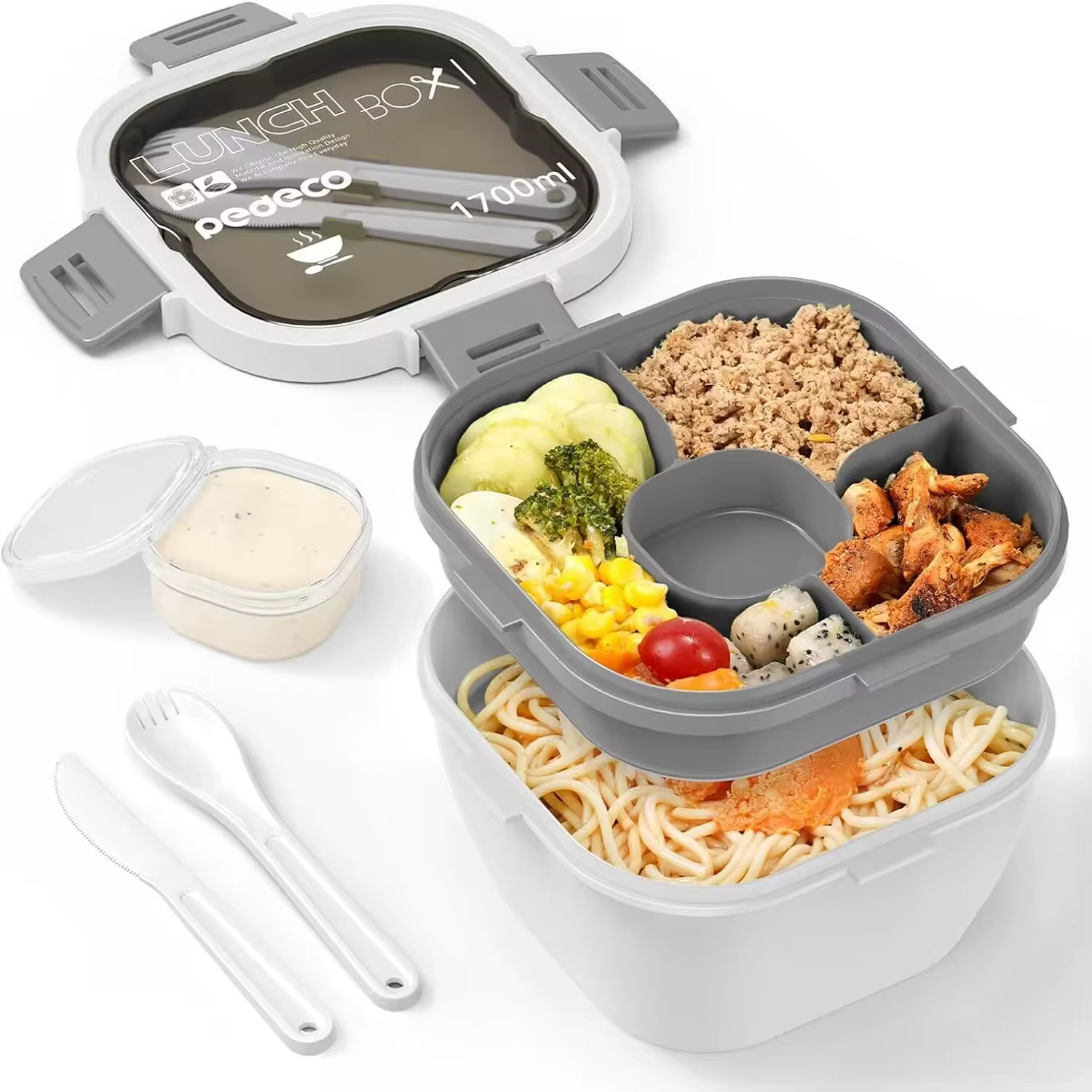 Récipient à salade tout-en-un-grand bol à salade, plateau à Bento, récipient à sauce anti-fuite, lav