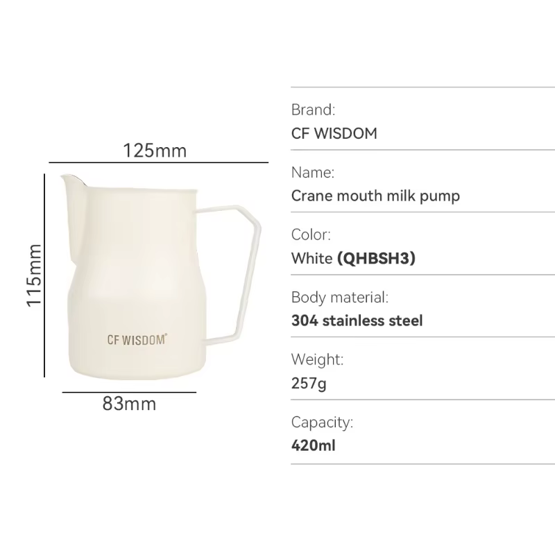 CF WISDOM – pichet à café et lait en acier inoxydable, tasse d'art Latte blanche, outils Barista, po