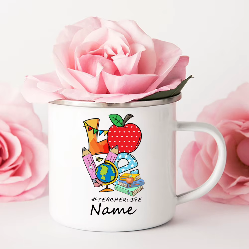 Tasse en émail personnalisée avec nom, tasses à café rétro créatives, tasse à lait à dessert, verres