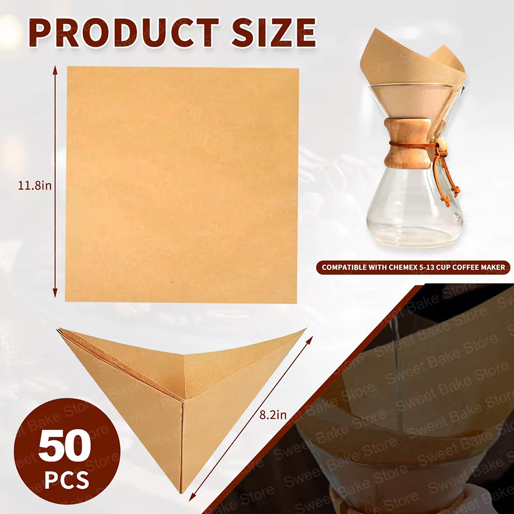 Filtres à café pour cafetière à filtre, compatibles Chemex 5-13 tasses, filtre en papier carré jetab