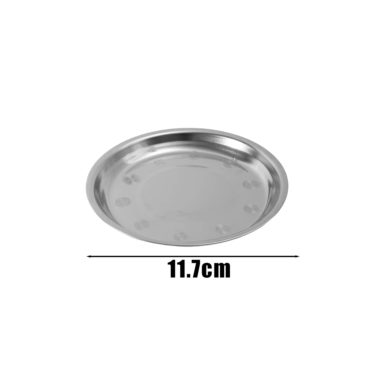 Assiette ronde en acier inoxydable de 4 tailles, plateau peu profond épais en argent, assiette de Ca