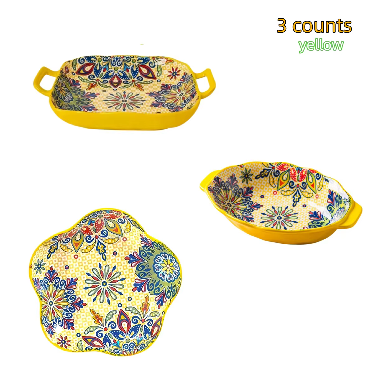 Ensemble d'assiettes en céramique bohème, assiette à poisson à double oreille, assiette à poisson cu