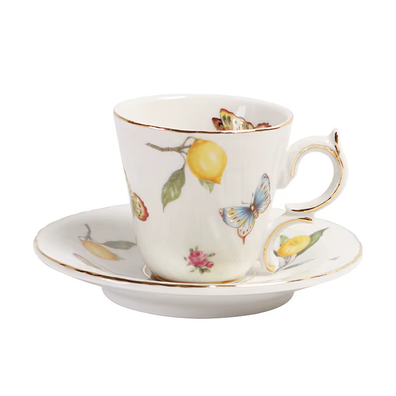 Ensemble de tasses à café et soucoupes au citron européen, théière de luxe en céramique, bouilloire