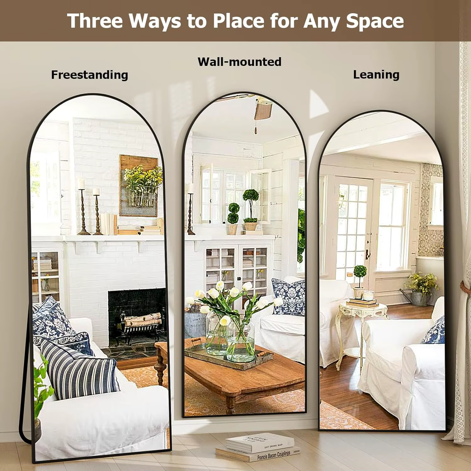 Miroir pleine longueur arqué 26" x 71" - Miroir complet - Miroirs de sol extra larges pour chambre,
