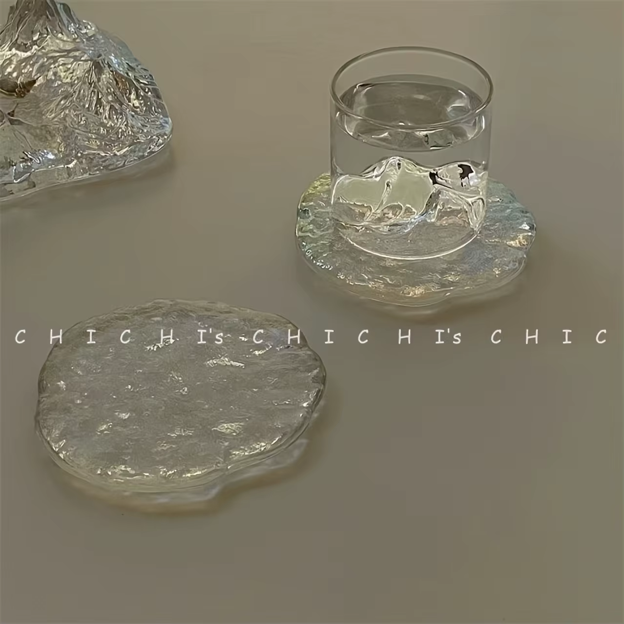Sous-verre en verre épais résistant à la chaleur, style nordique, motif glaçon irrégulier - Verre de