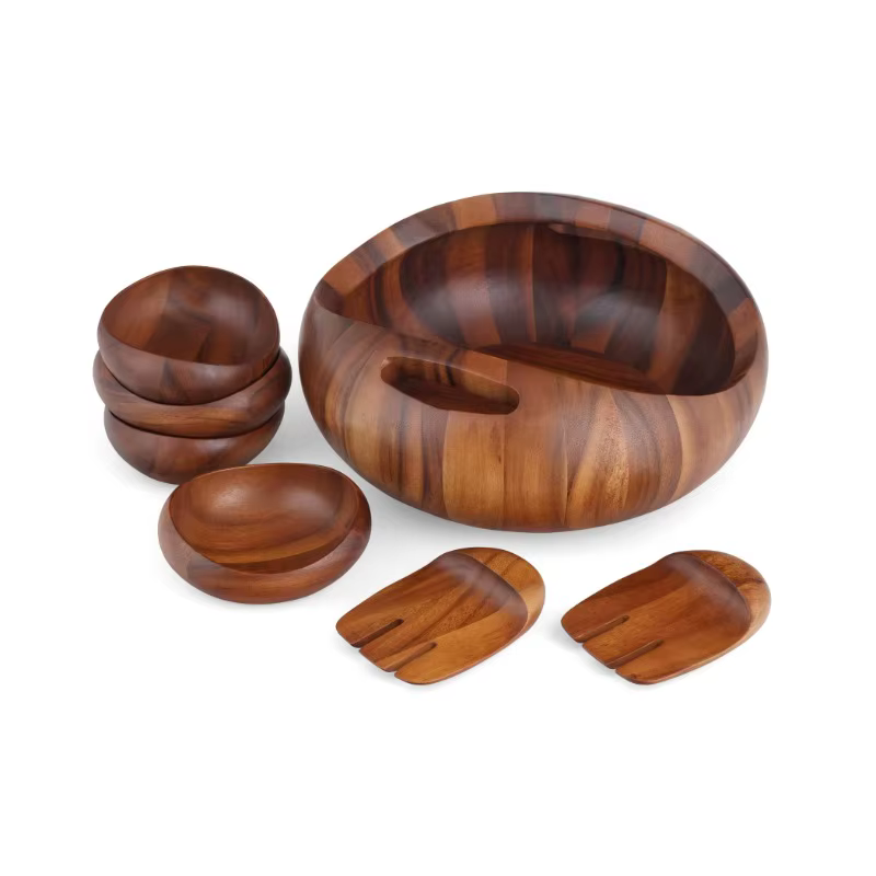 Ensemble de salade de bol de service en bois d'acacia de 15 pouces