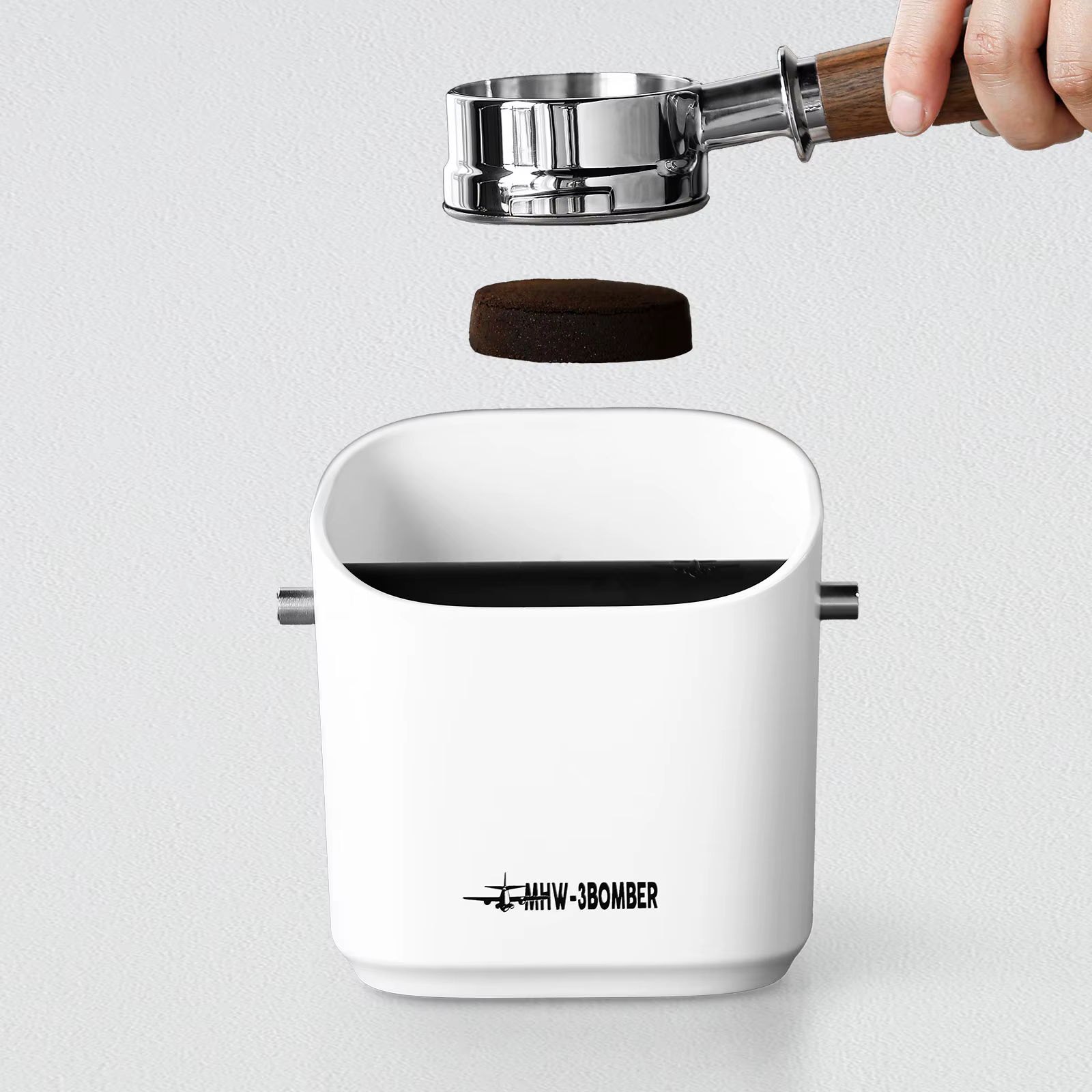 MHW-3BOMBER Square Coffee Grounds Knock Box PerfecKnock Bar et base coordonnante Lavable au lave-vai