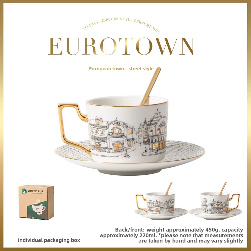 Ensemble tasse à café et soucoupe en céramique de style européen avec bordure dorée, tasse à thé rét