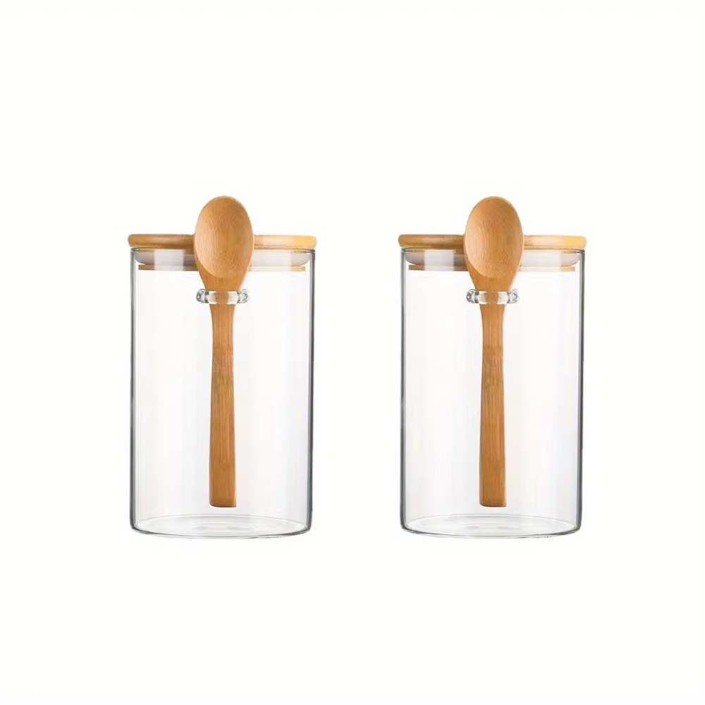 Pots en verre hermétiques avec couvercles et cuillères en bambou, pot de stockage des aliments en vr