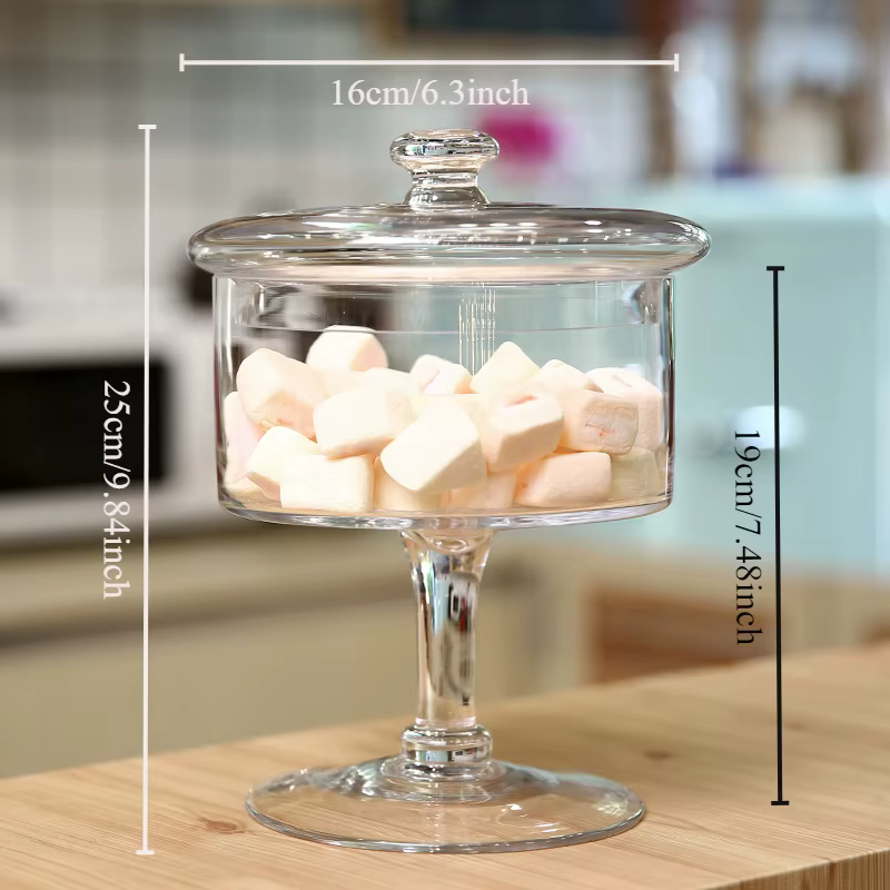 Bocal de stockage de bonbons à pied haut recouvert de verre de style européen, table d'affichage tra