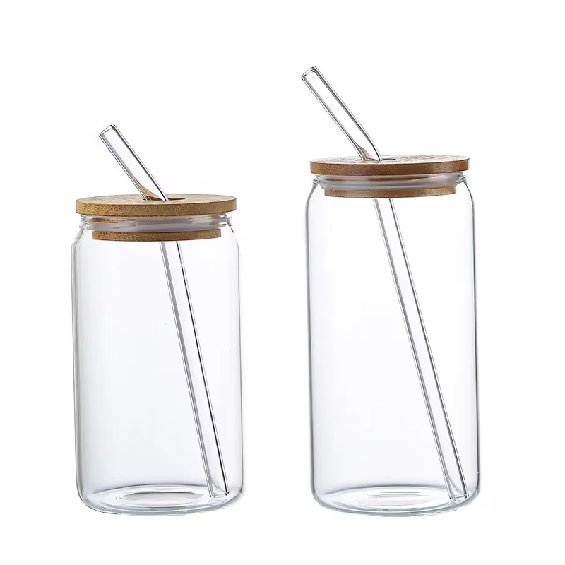Tasse en verre créative avec couvercle en bambou, en forme de thé, jus, lait, café, tasse à boire en