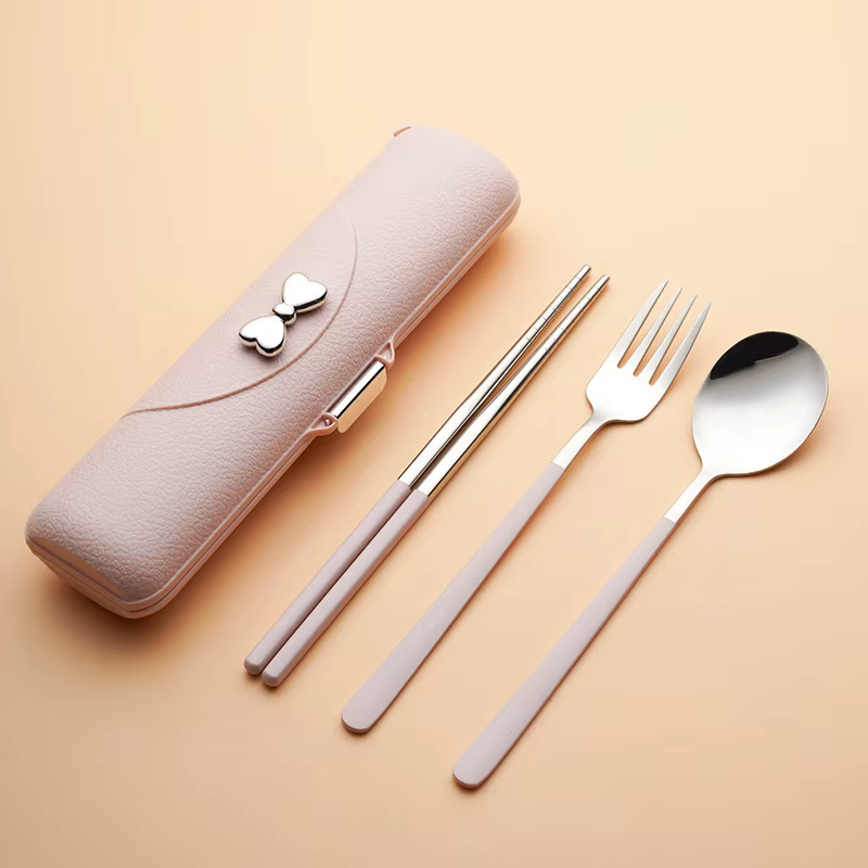 Ensemble de couverts de style coréen 3 pièces en acier inoxydable 304, cuillère, fourchette, baguett