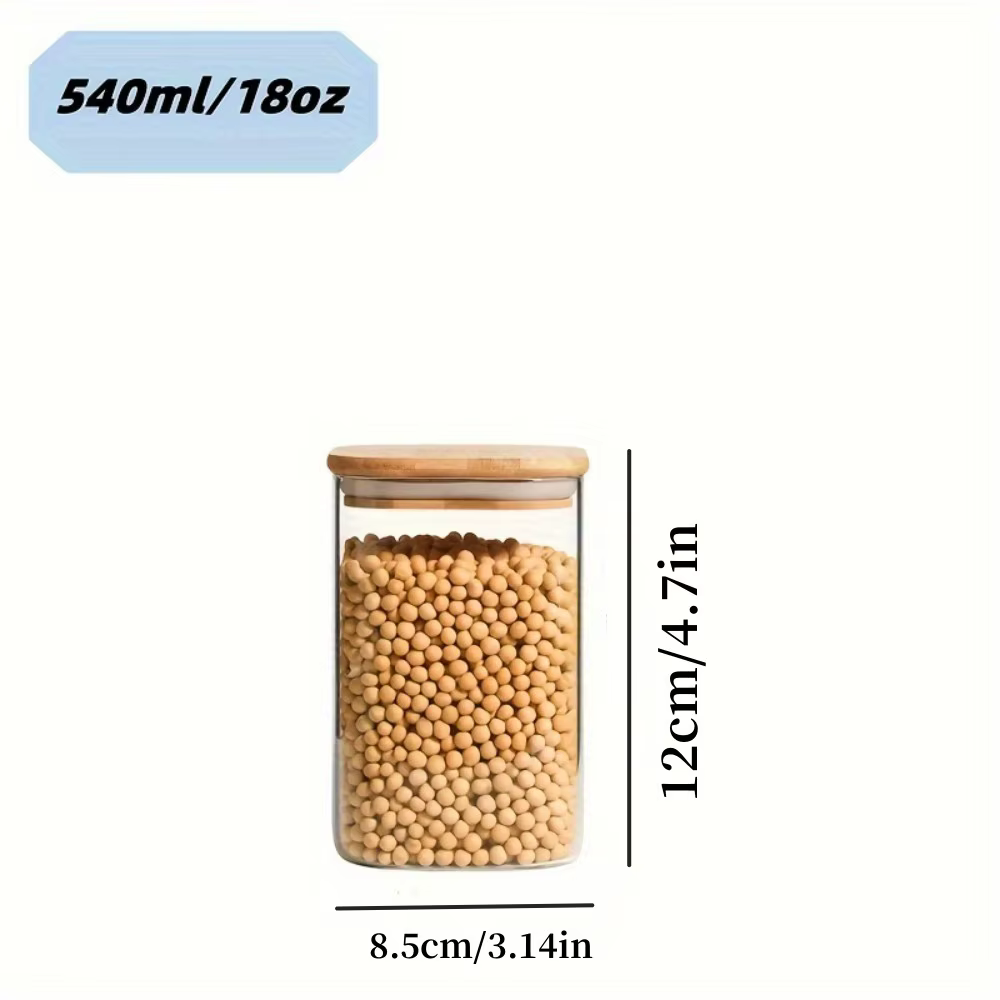 Pot de stockage des aliments en verre avec couvercle en bambou, pot de stockage de cuisine transpare